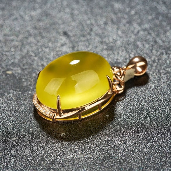 14k Gold 23.70 Ct Natural Prehnite & Diamond Pendant( Without Chain ) - 5