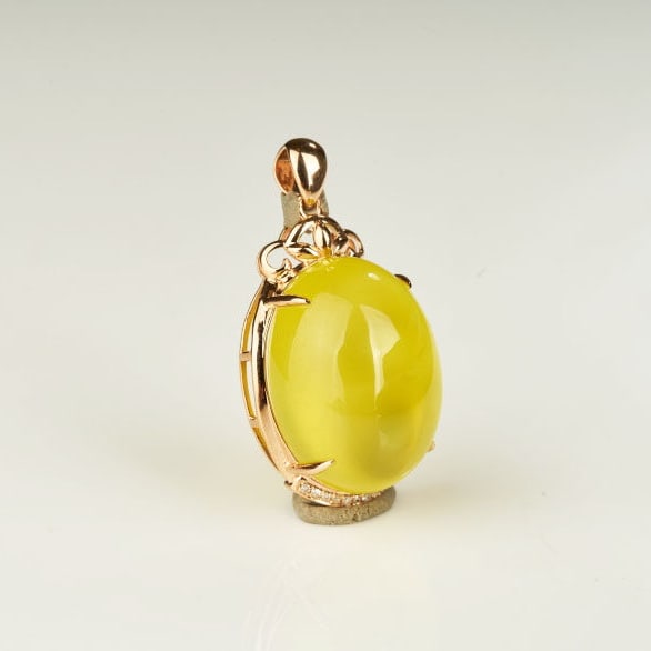 14k Gold 23.70 Ct Natural Prehnite & Diamond Pendant( Without Chain ) - 6