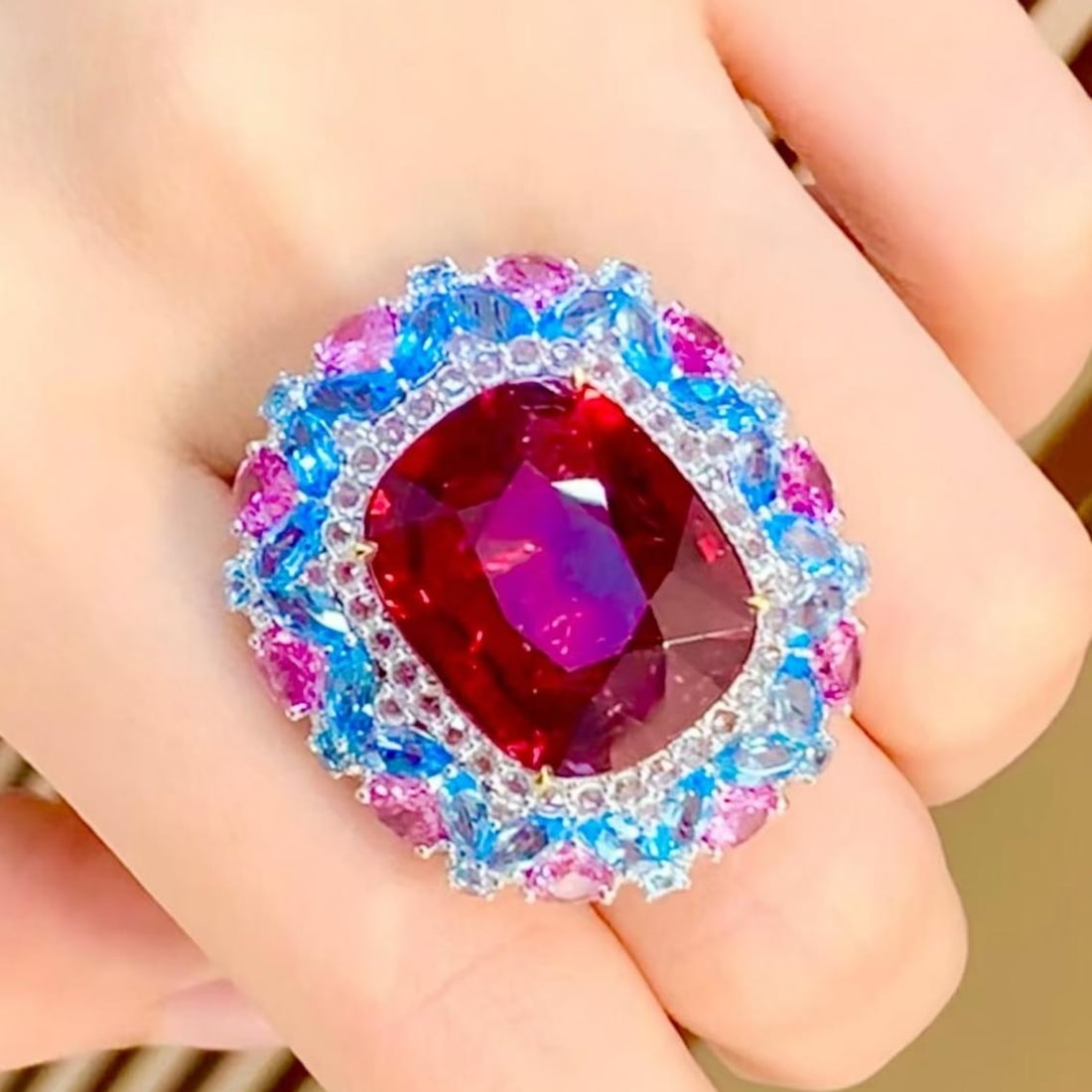 14k Gold 14.02 Ct Natural Tourmaline & Diamond & Coloured Gemstone Ring - 3