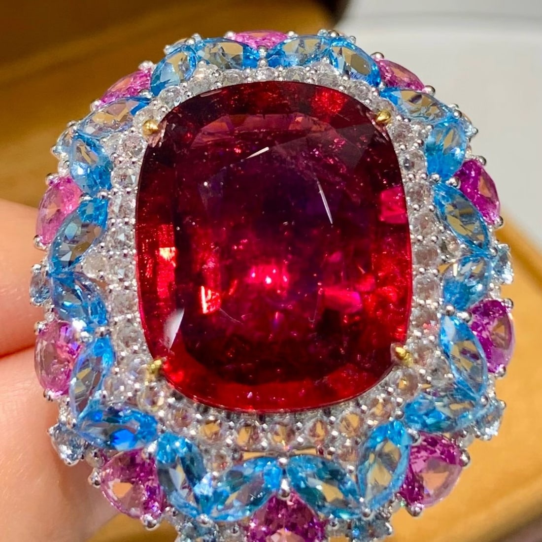 14k Gold 14.02 Ct Natural Tourmaline & Diamond & Coloured Gemstone Ring - 4