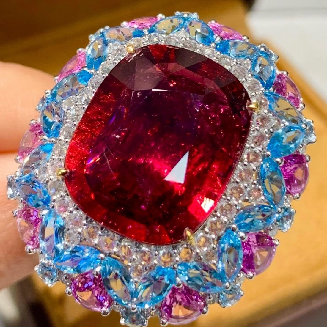14k Gold 14.02 Ct Natural Tourmaline & Diamond & Coloured Gemstone Ring - 5