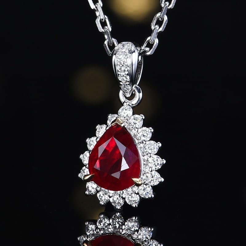 14k Gold 0.93 Ctw Natural Ruby & Diamond Pendant( Without Chain ) - 2