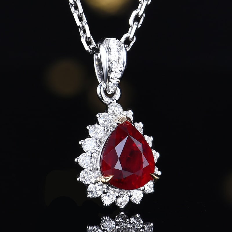 14k Gold 0.93 Ctw Natural Ruby & Diamond Pendant( Without Chain ) - 3