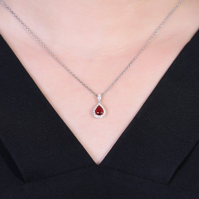 14k Gold 0.93 Ctw Natural Ruby & Diamond Pendant( Without Chain ) - 5