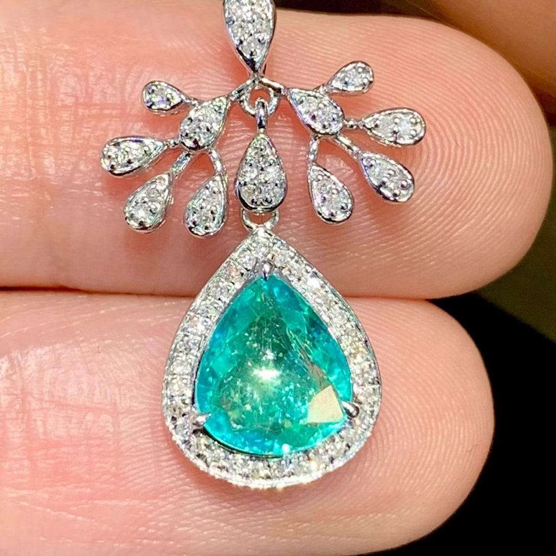 14k Gold 1.01 Ct Natural Paraiba Tourmaline & Diamond Pendant( Without Chain ) - 2