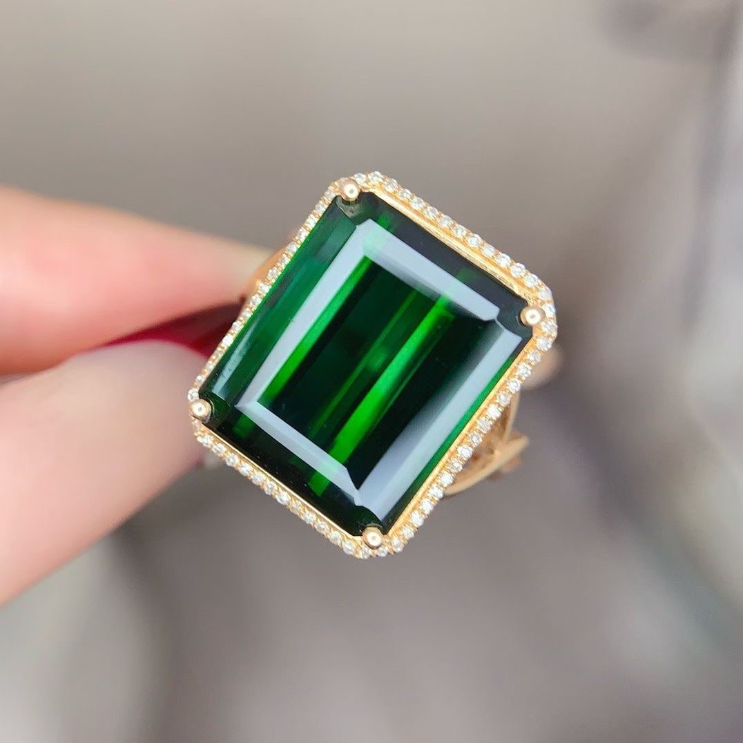 14k Gold 14 Ct Natural Tourmaline & Diamond Ring - 3
