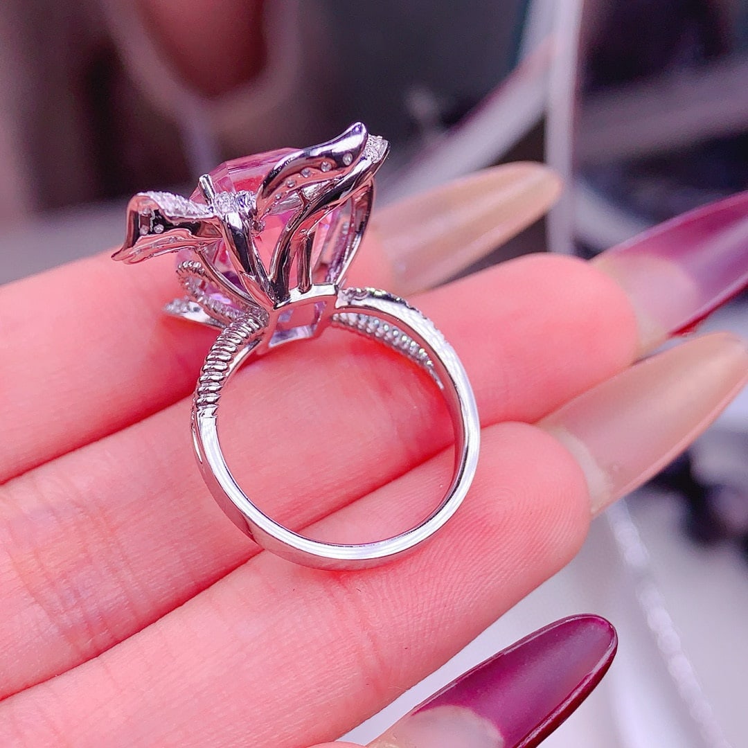 14k Gold 14.5 Ct Natural Kunzite & Diamond Ring - 6