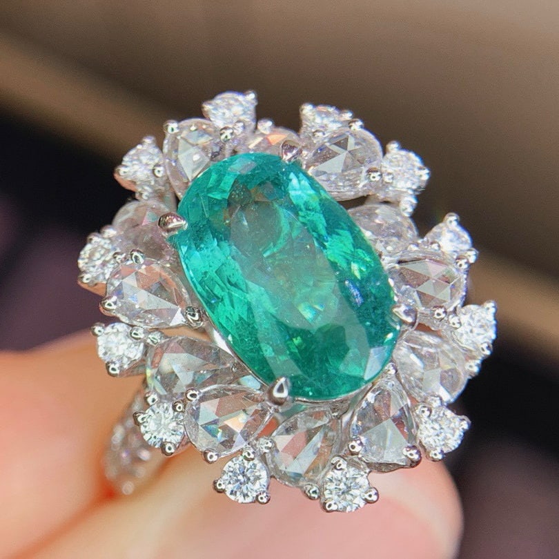 14k Gold 4.78 Ctw Natural Paraiba Tourmaline & Diamond Ring/pendant( Without Chain ) - 2
