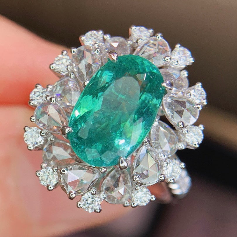 14k Gold 4.78 Ctw Natural Paraiba Tourmaline & Diamond Ring/pendant( Without Chain ) - 3