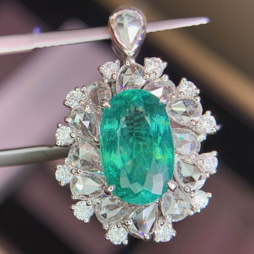 14k Gold 4.78 Ctw Natural Paraiba Tourmaline & Diamond Ring/pendant( Without Chain ) - 4