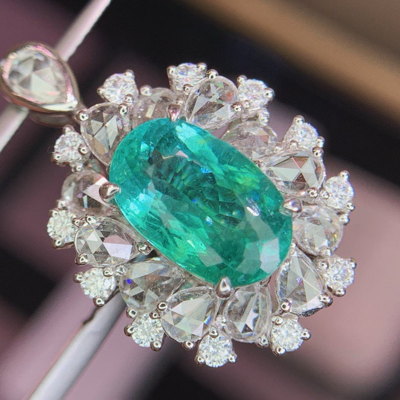 14k Gold 4.78 Ctw Natural Paraiba Tourmaline & Diamond Ring/pendant( Without Chain ) - 5