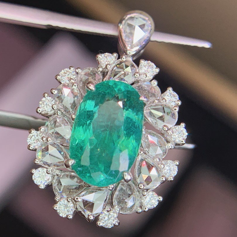 14k Gold 4.78 Ctw Natural Paraiba Tourmaline & Diamond Ring/pendant( Without Chain ) - 6