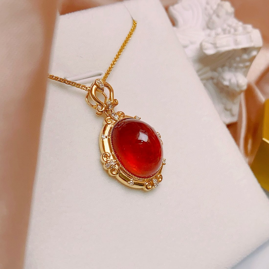 14k Gold 14.50 Ct Natural Spessartine & Diamond Pendant( Without Chain ) - 3