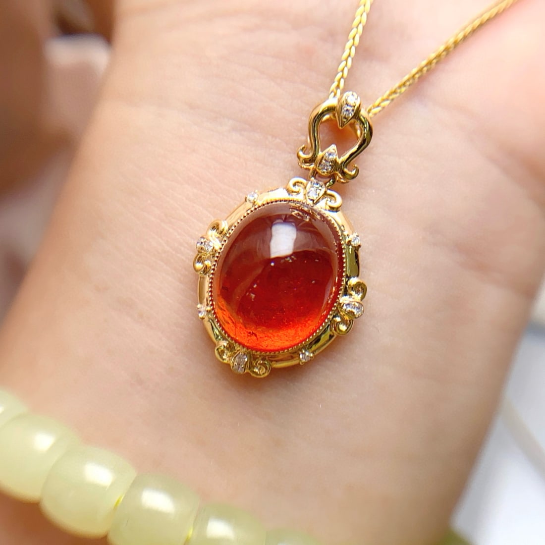 14k Gold 14.50 Ct Natural Spessartine & Diamond Pendant( Without Chain ) - 5