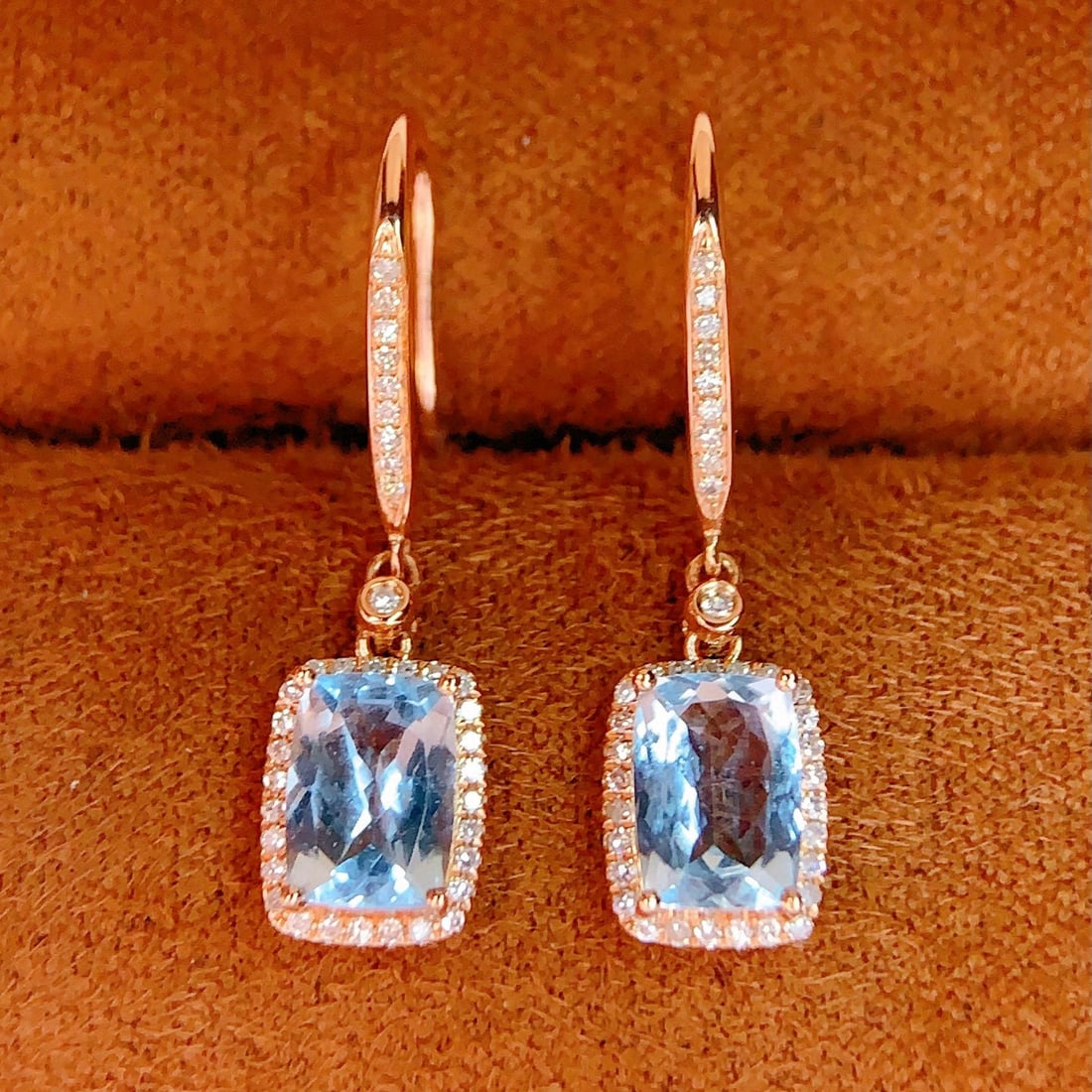 14k Gold 2.00 Ct Natural Aquamarine & Diamond Earrings - 2