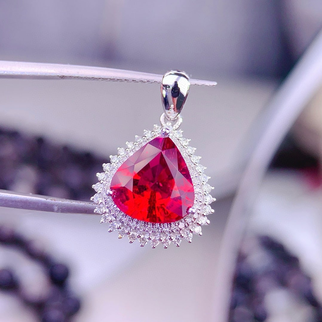 14k Gold 3.3 Ct Natural Tourmaline & Diamond Pendant( Without Chain ) - 2