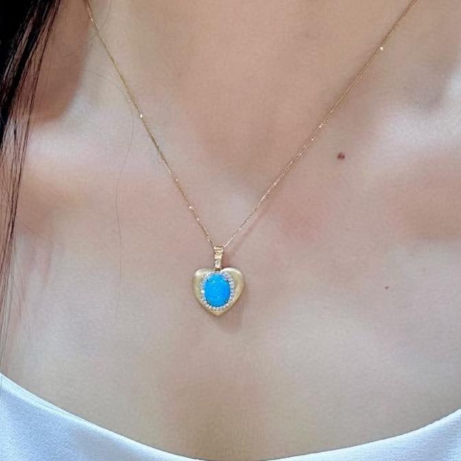 14k Gold 2.70 Ctw Natural Blue Turquoise & Diamond Pendant( Without Chain ) - 4