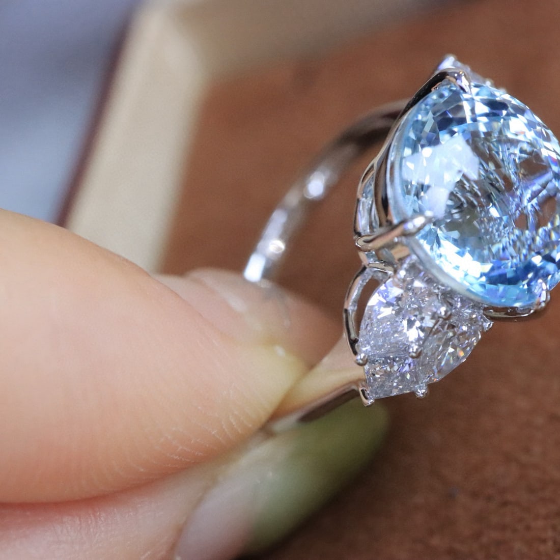 14k Gold 6.09 Ctw Natural Aquamarine & Lab Grown Diamond Ring - 3