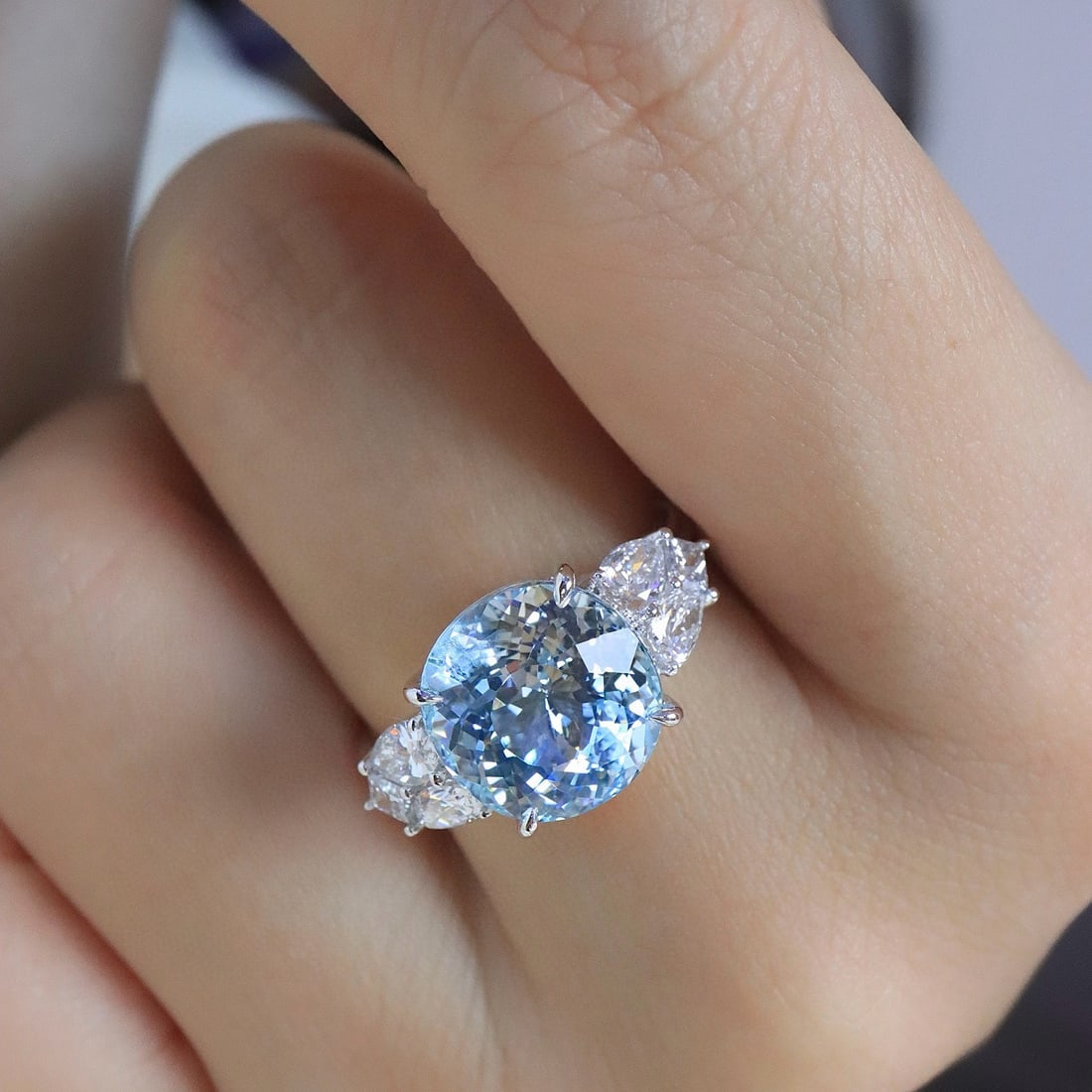 14k Gold 6.09 Ctw Natural Aquamarine & Lab Grown Diamond Ring - 5