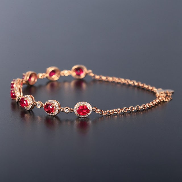 14k Gold 3.5 Ctw Natural Ruby & Diamond Bracelet - 2