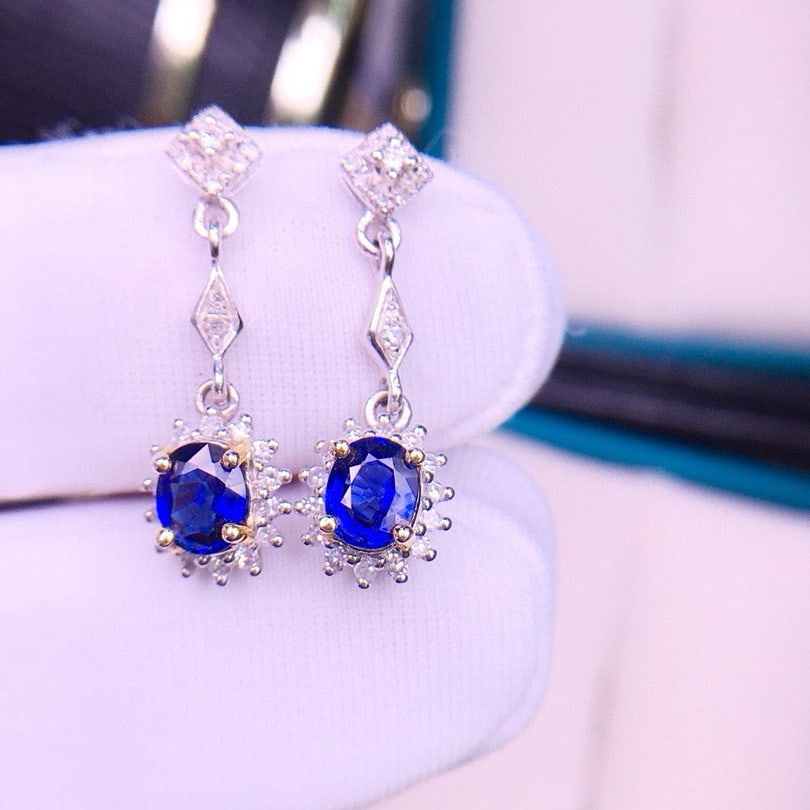 14k Gold 1.2 Ct Natural Sapphire & Diamond Earrings - 6