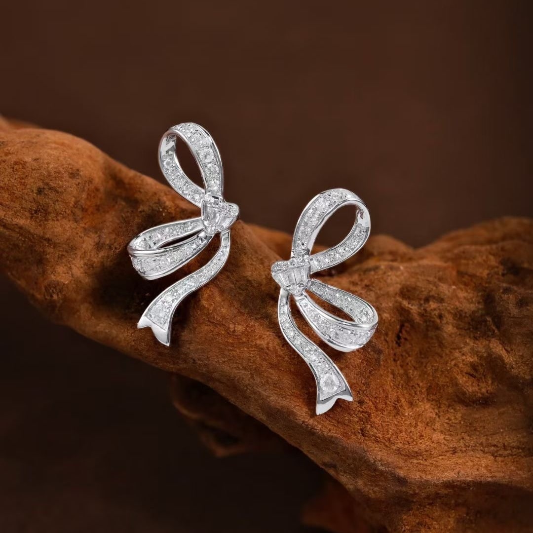 14k Gold 0.70 Ct Natural H Diamond Earrings - 4