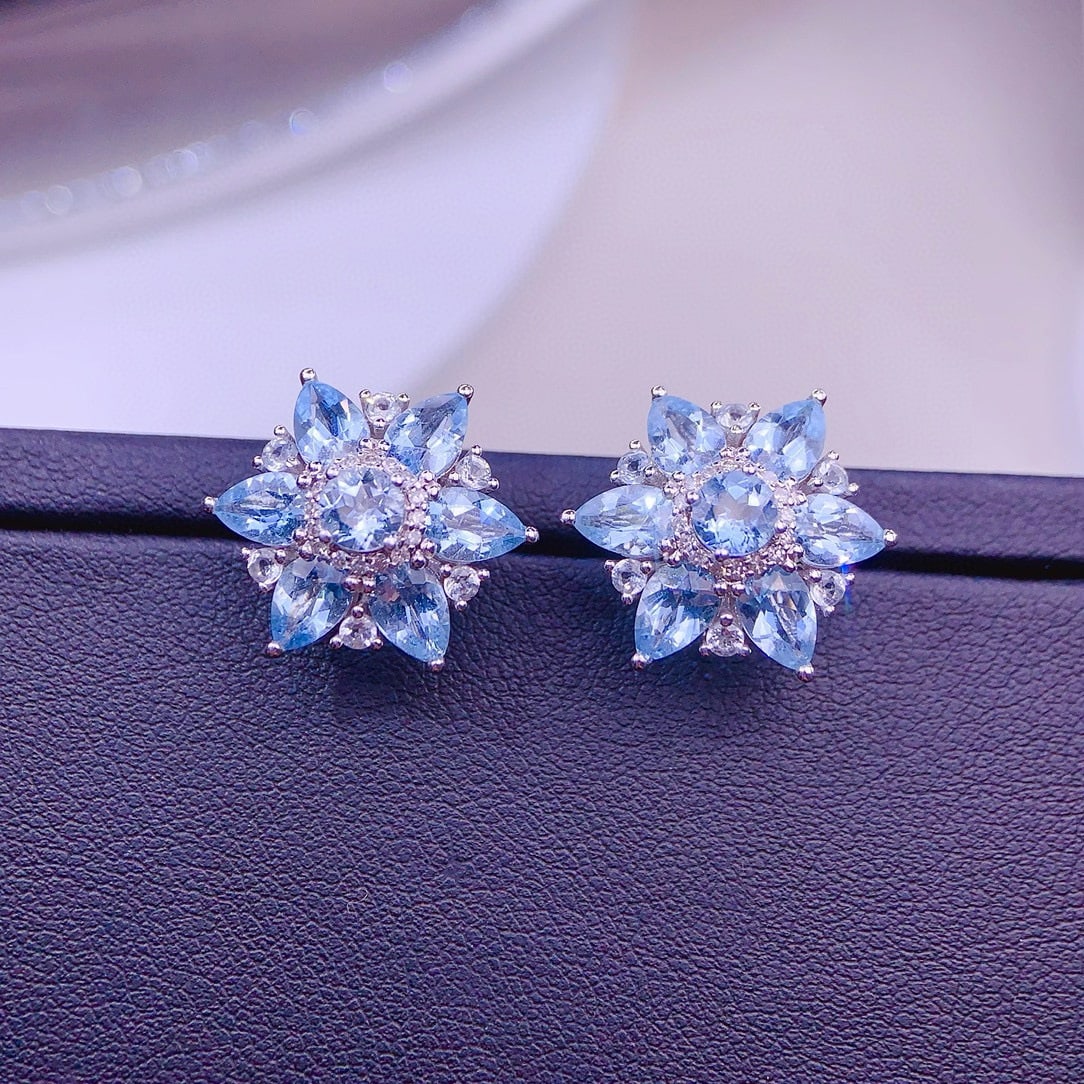 14k Gold 5.9 Ct Natural Aquamarine & Diamond Earrings - 3