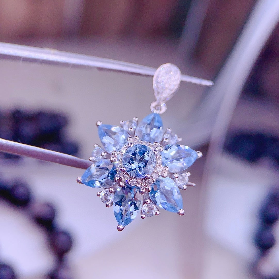 14k Gold 3.2 Ct Natural Aquamarine & Diamond Pendant( Without Chain ) - 4