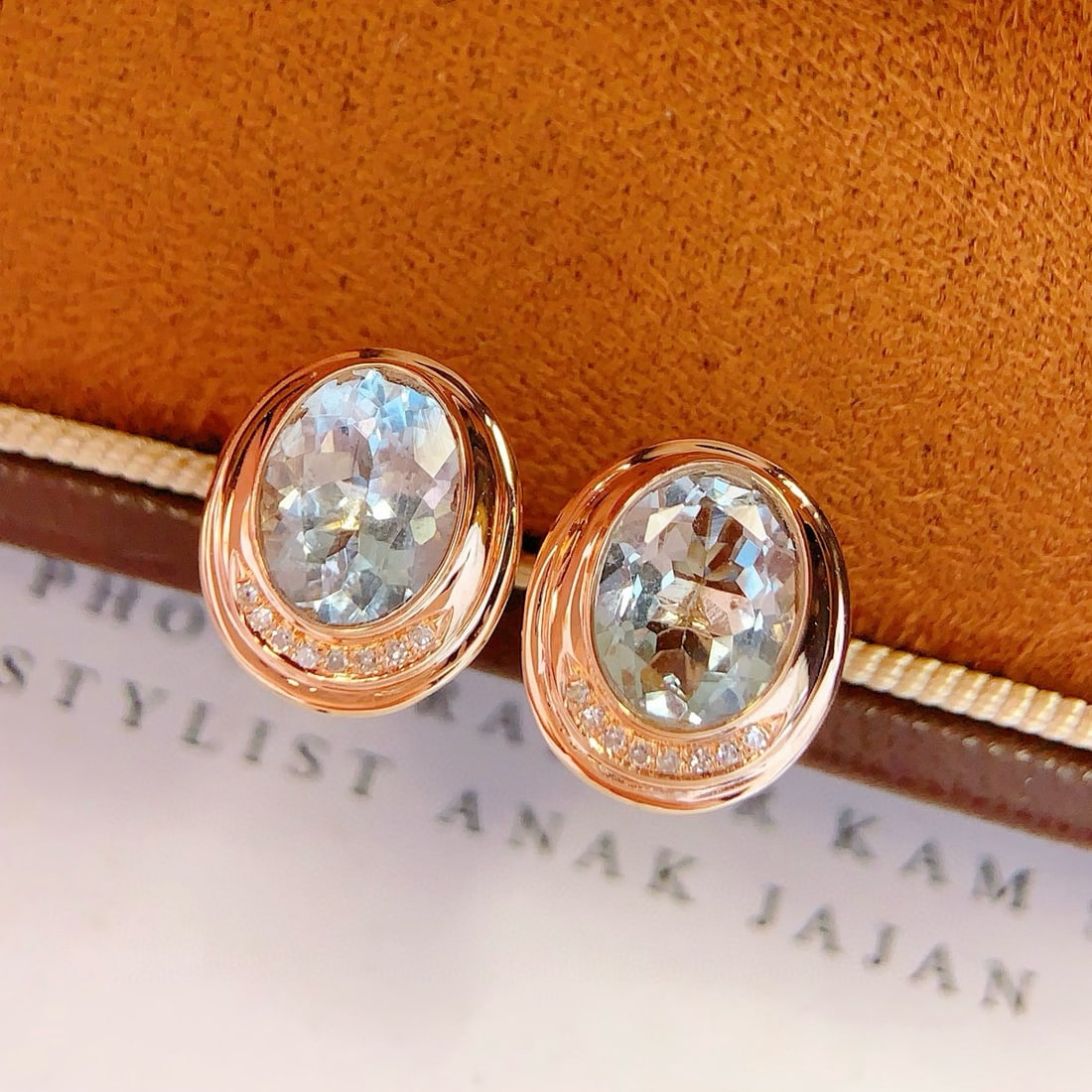 14k Gold 2.4 Ct Natural Aquamarine & Diamond Earrings - 2