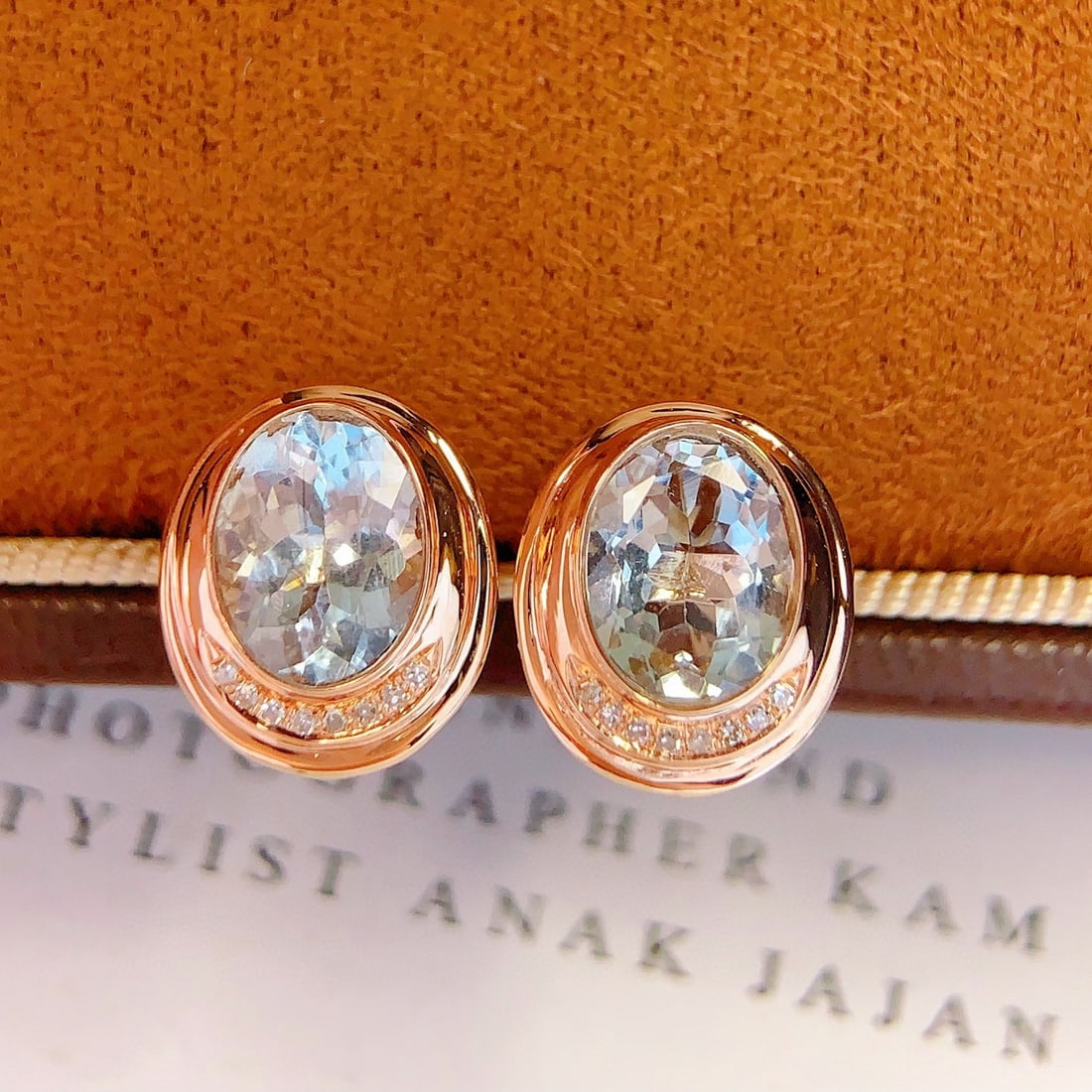 14k Gold 2.4 Ct Natural Aquamarine & Diamond Earrings - 3