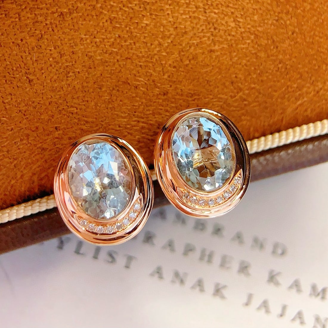 14k Gold 2.4 Ct Natural Aquamarine & Diamond Earrings - 6