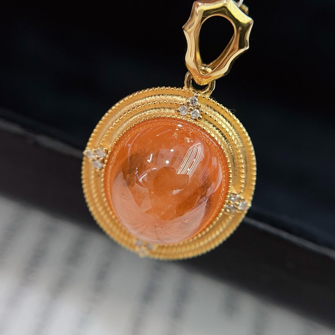14k Gold 13.80 Ct Natural Spessartine & Diamond Pendant( Without Chain ) - 2