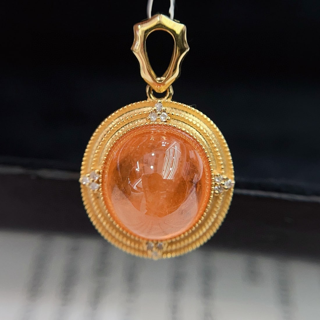 14k Gold 13.80 Ct Natural Spessartine & Diamond Pendant( Without Chain ) - 3