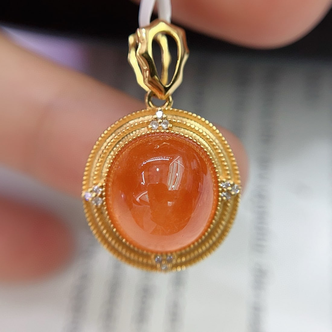 14k Gold 13.80 Ct Natural Spessartine & Diamond Pendant( Without Chain ) - 4
