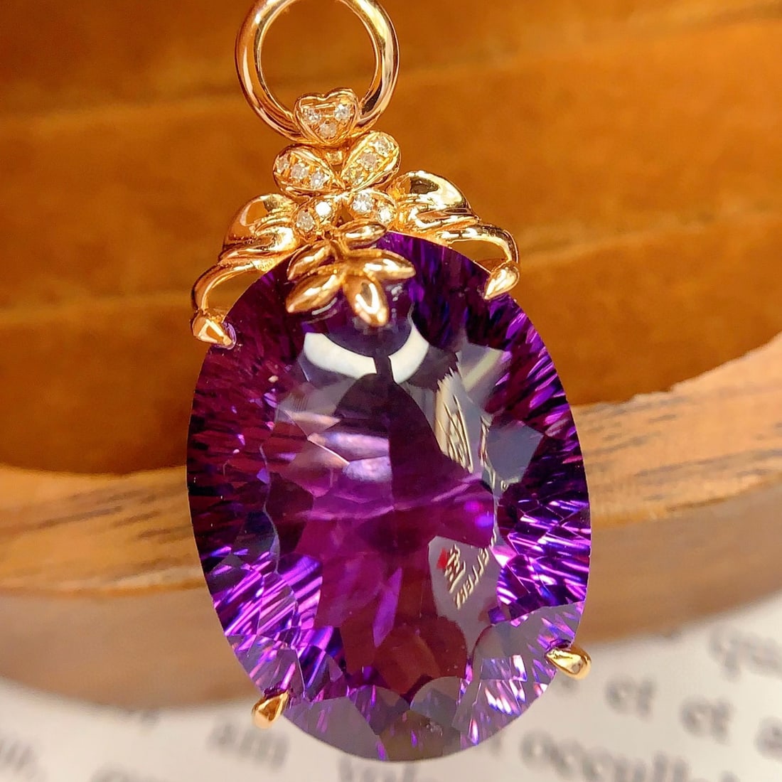 14k Gold 20.28 Ct Natural Amethyst & Diamond Pendant( Without Chain ) - 4