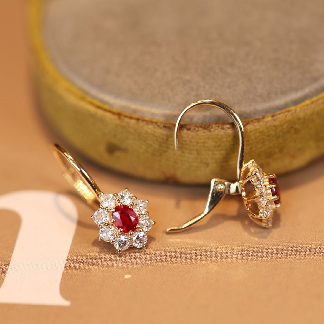 14k Gold 1.32 Ctw Natural Ruby & Diamond Earrings - 3