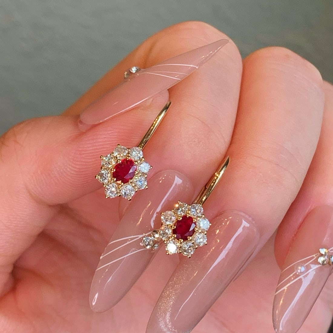 14k Gold 1.32 Ctw Natural Ruby & Diamond Earrings - 6