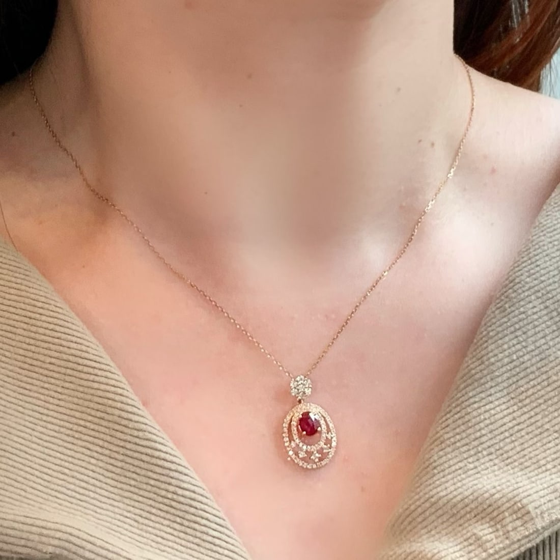 14k Gold 1.54 Ctw Natural Ruby & Diamond Pendant( Without Chain ) - 3