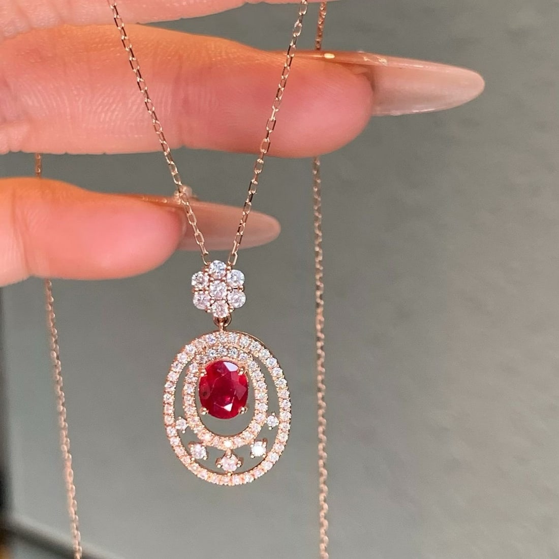 14k Gold 1.54 Ctw Natural Ruby & Diamond Pendant( Without Chain ) - 4