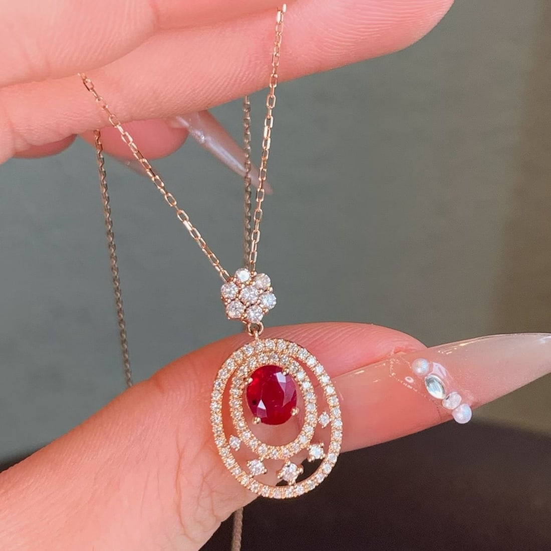 14k Gold 1.54 Ctw Natural Ruby & Diamond Pendant( Without Chain ) - 5