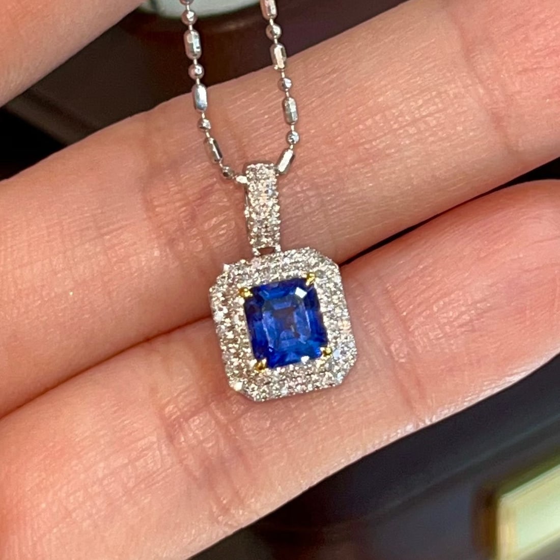 14k Gold 1.00 Ct Natural Sapphire & Diamond Pendant( Without Chain ) - 2