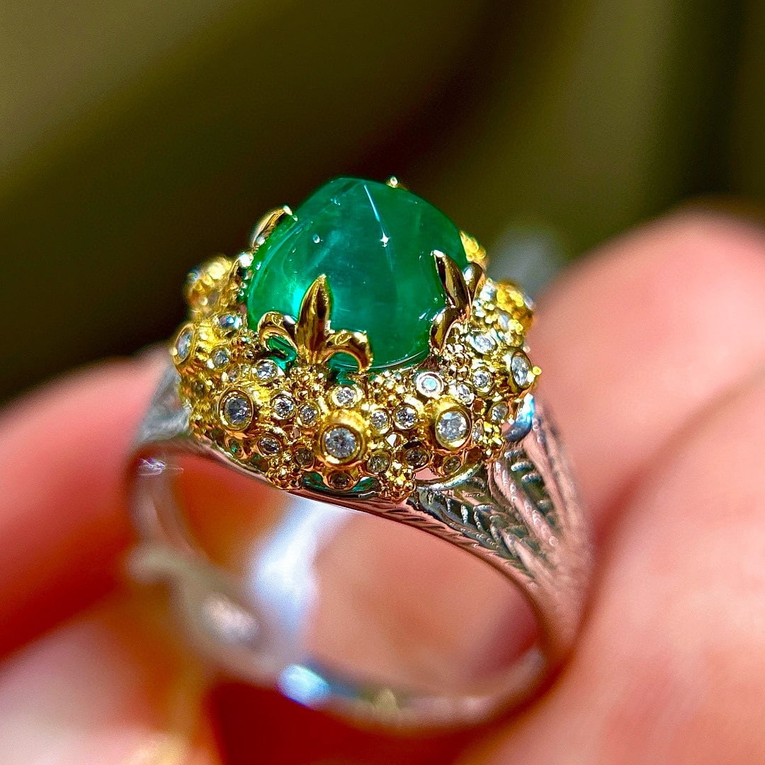 14k Gold 2.30 Ctw Natural Emerald & Diamond Ring - 2