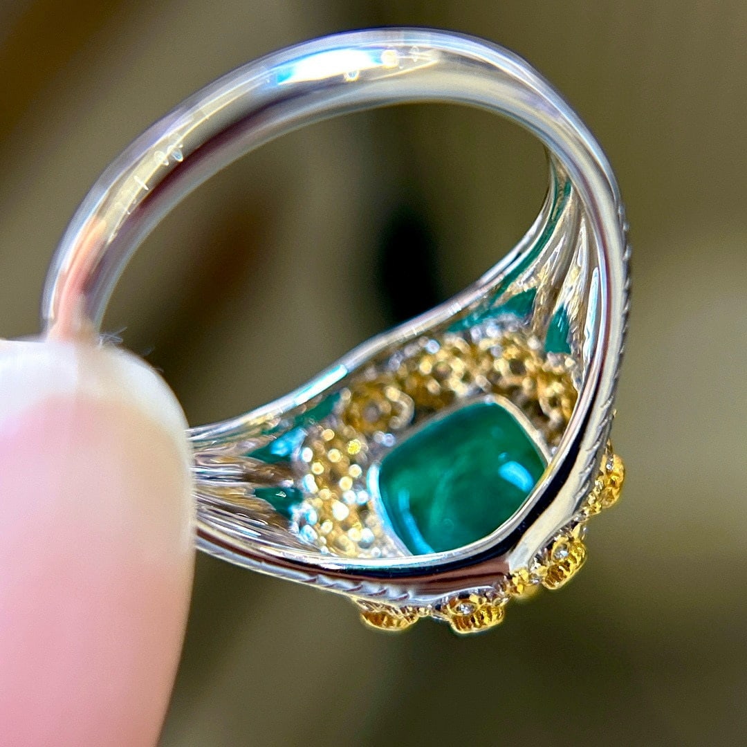 14k Gold 2.30 Ctw Natural Emerald & Diamond Ring - 3