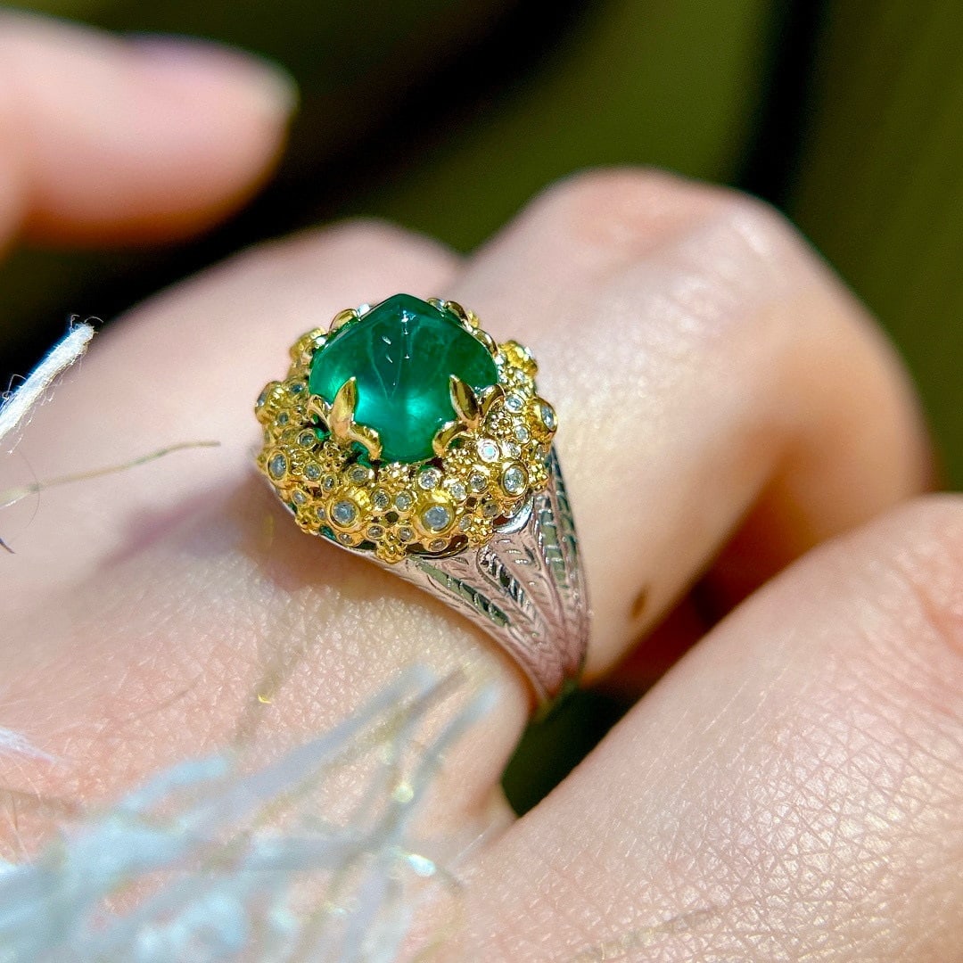 14k Gold 2.30 Ctw Natural Emerald & Diamond Ring - 4