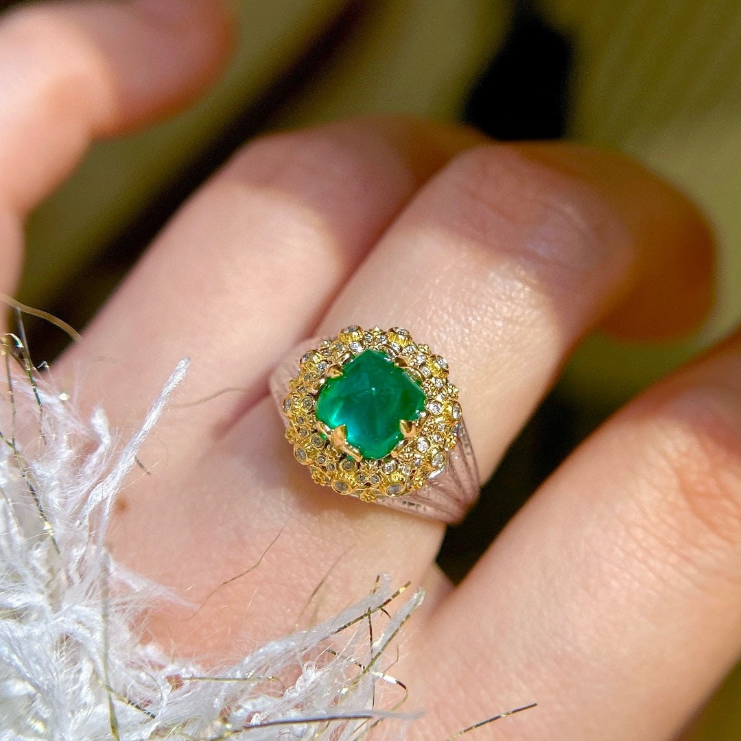 14k Gold 2.30 Ctw Natural Emerald & Diamond Ring - 5
