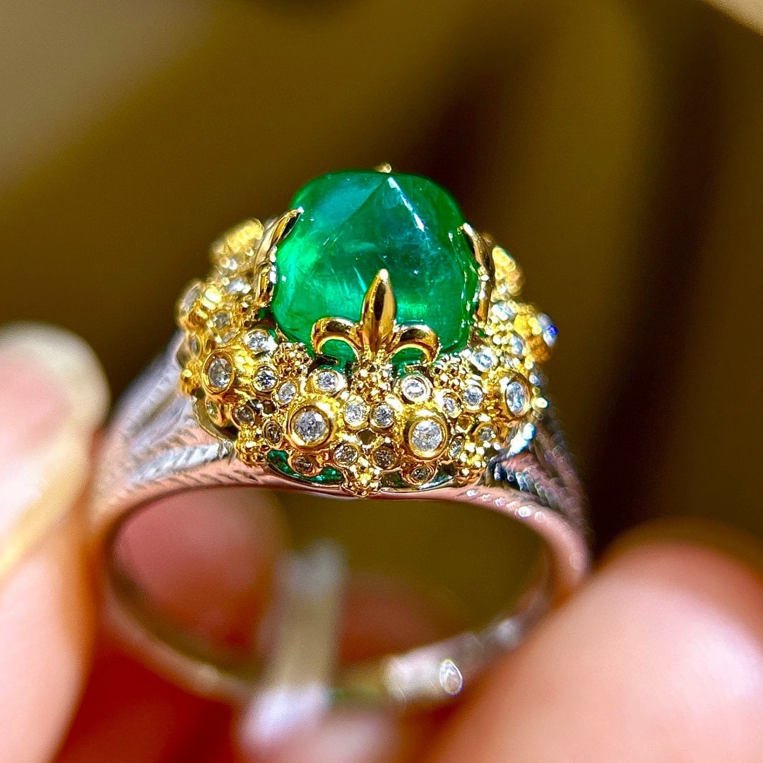 14k Gold 2.30 Ctw Natural Emerald & Diamond Ring - 7
