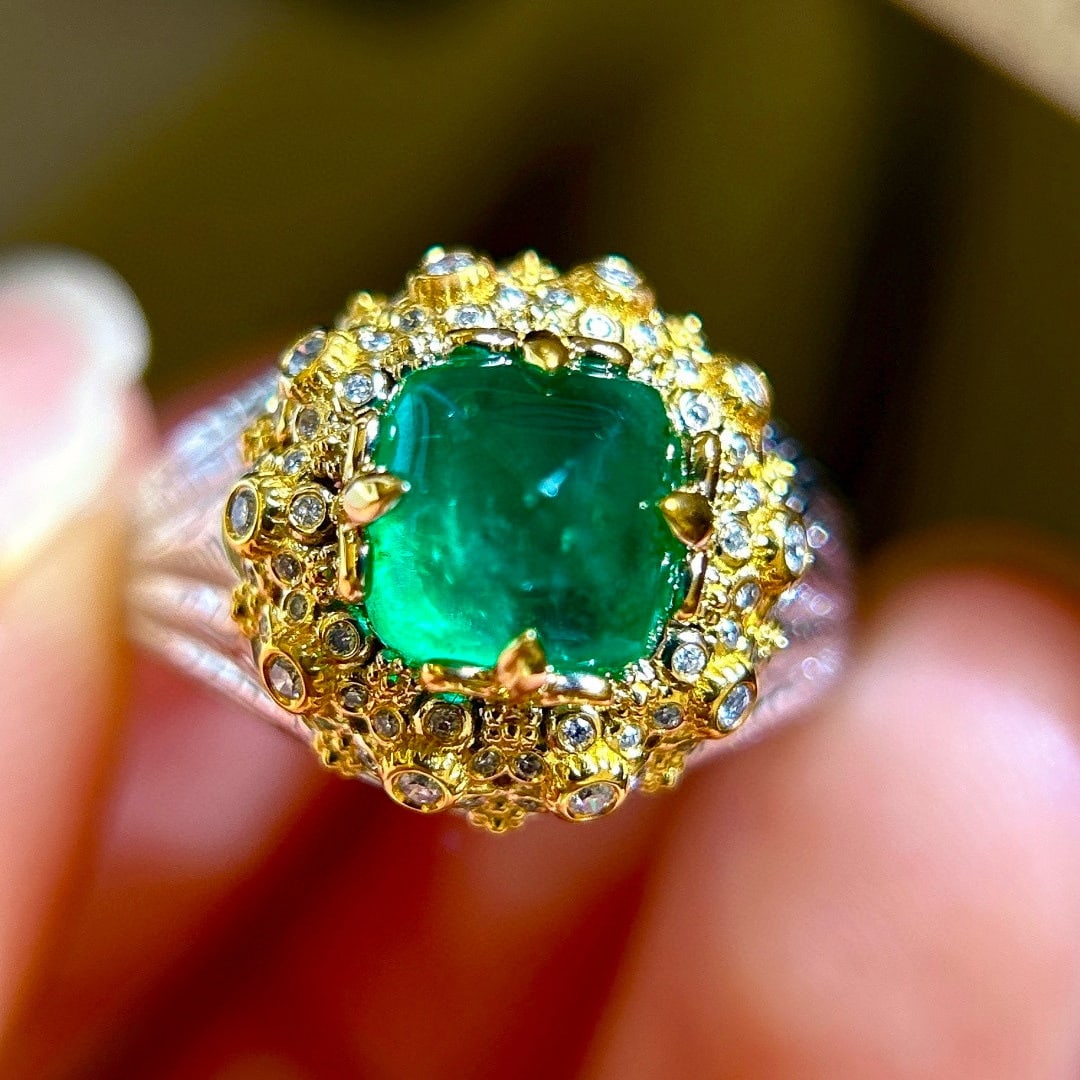 14k Gold 2.30 Ctw Natural Emerald & Diamond Ring - 8