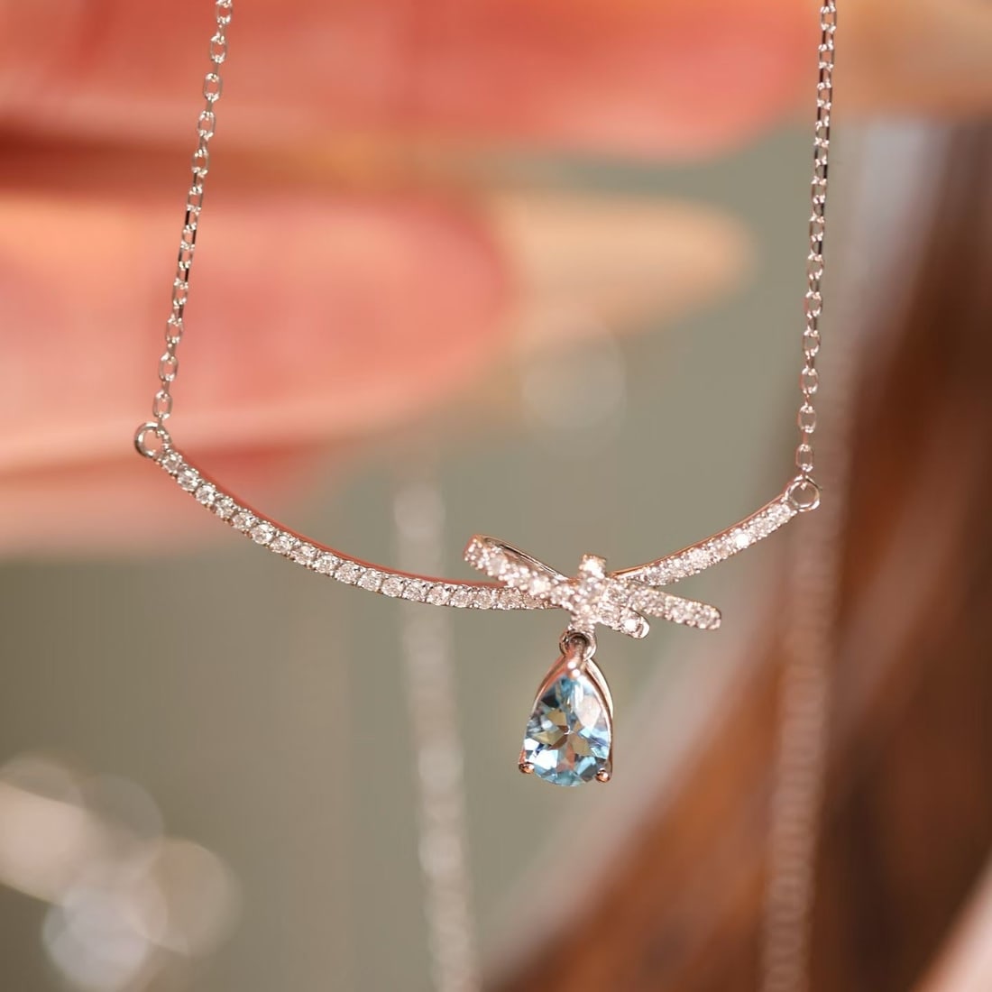 14k Gold 0.62 Ctw Natural Aquamarine & Diamond Necklace - 3