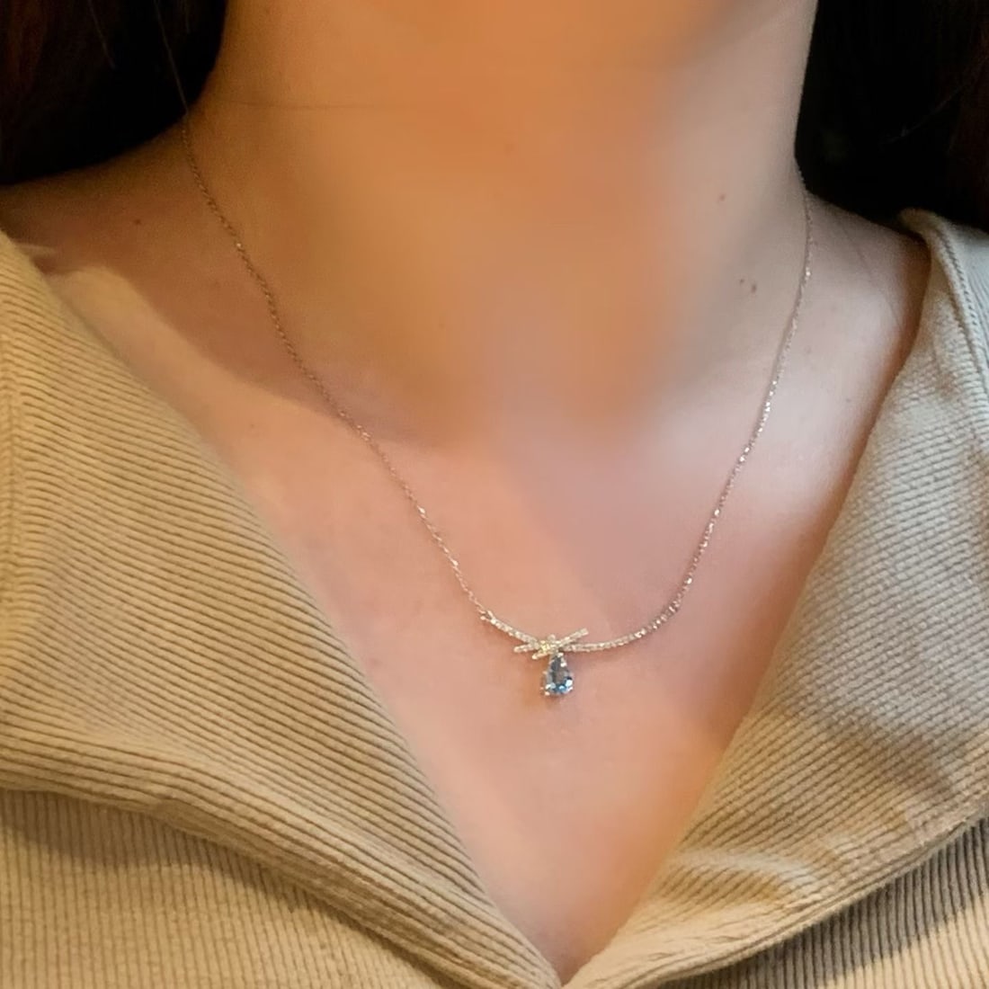 14k Gold 0.62 Ctw Natural Aquamarine & Diamond Necklace - 5