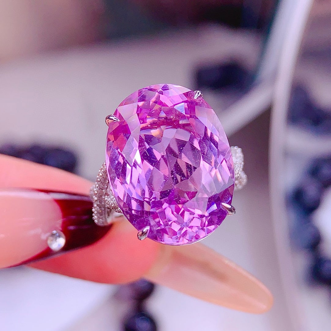 14k Gold 21.3 Ct Natural Kunzite & Diamond Ring - 3